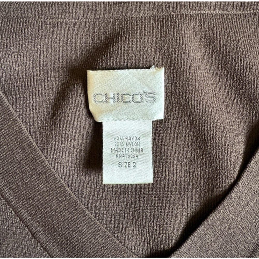 Chico's V-Neck Sleeveless Sweater Tank Size 2 Brown Stretch Knit Top, Minimalist - Picture 3 of 7